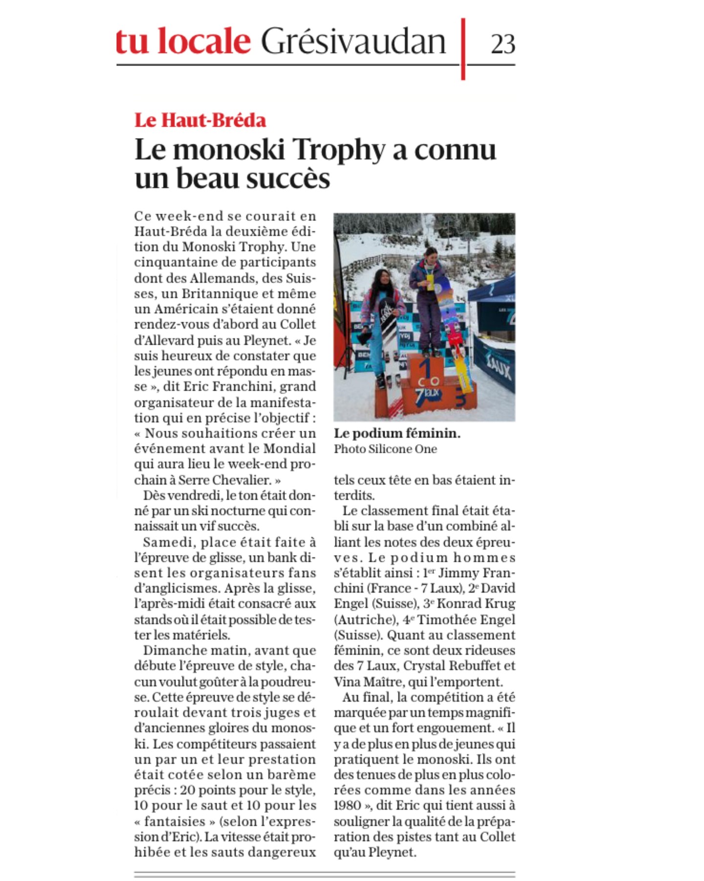 Publication Instagram du 29 janvier 2025 : Summary of the big success of the Monoski Trophy in the newspaper yesterday! #monoski #monoskiingisntdead #mon…