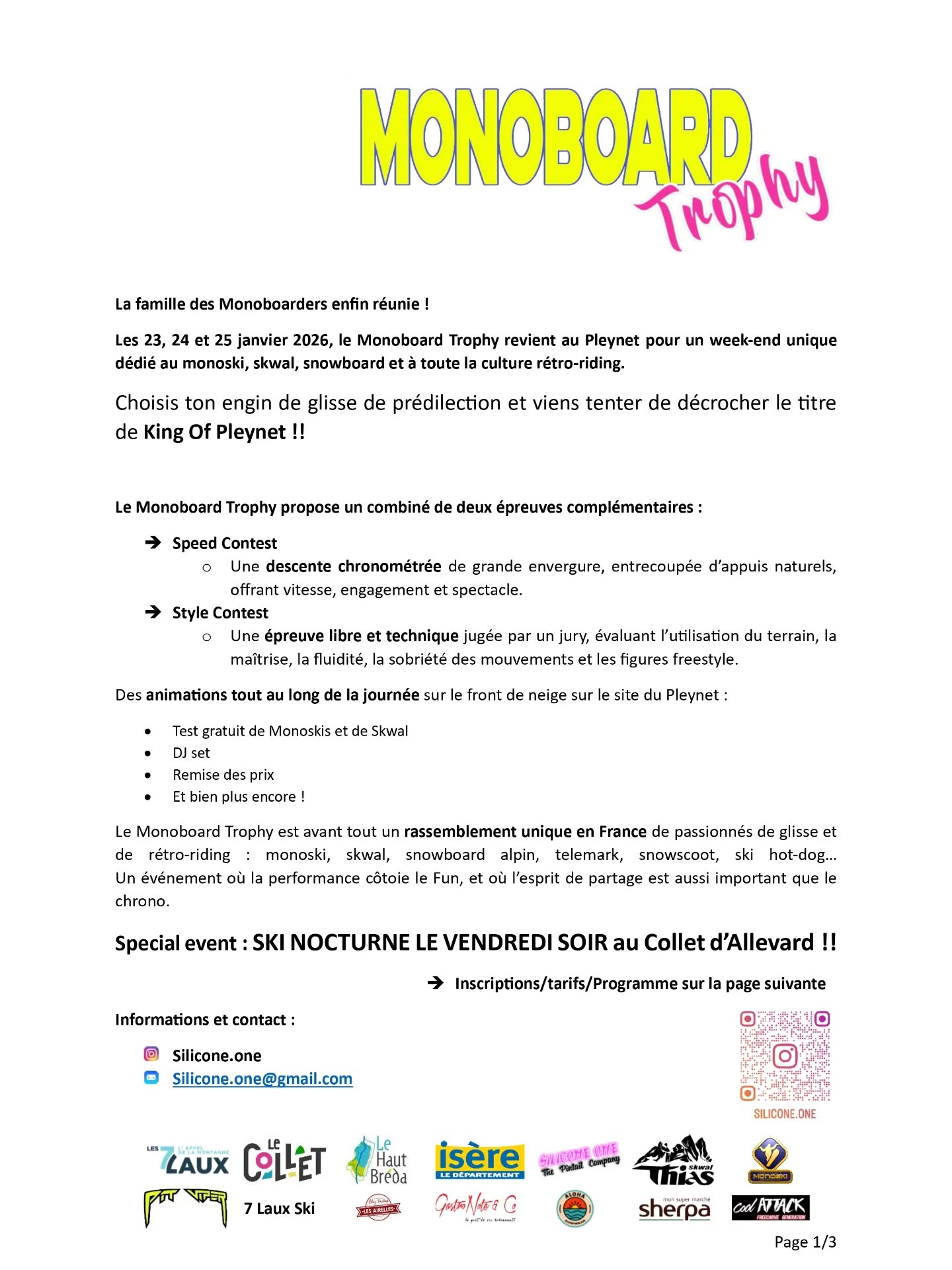 Publication Instagram du 16 janvier 2026 : Detailed description for the Monoboard Trophy. Swipe to see it all. #monoski #skwal #snowboard (photo 1 sur 3)