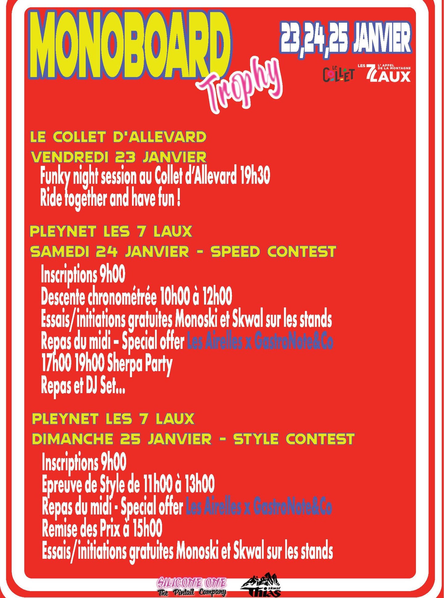 Publication Instagram du 7 janvier 2026 : Finally the program of the Monoboard Trophy! More details soon! Stay tuned #monoski #skwal #snowboard