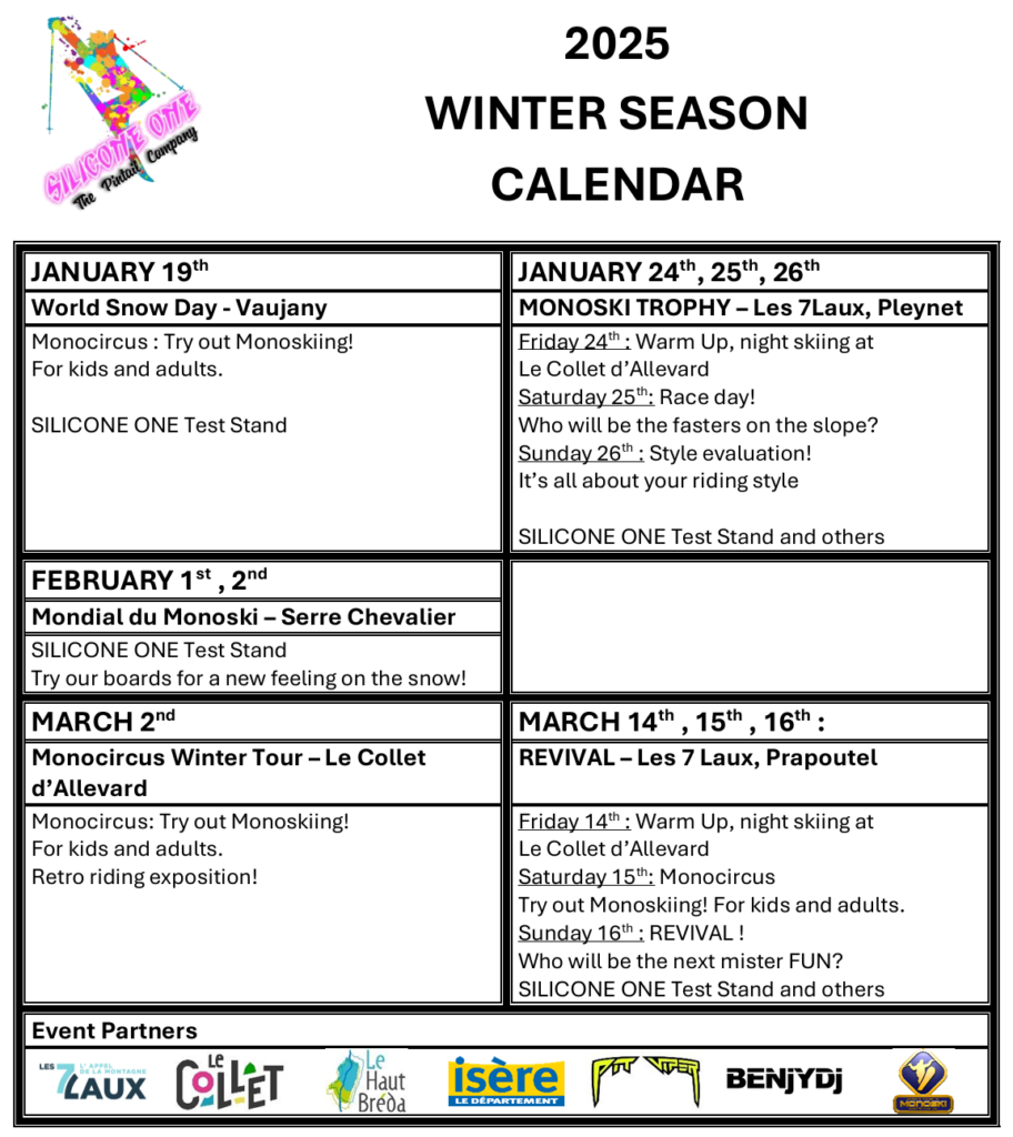 Calendrier de la saison d’hiver 2025 : World Snow Day, Monoski Trophy, Monocircus et Revival